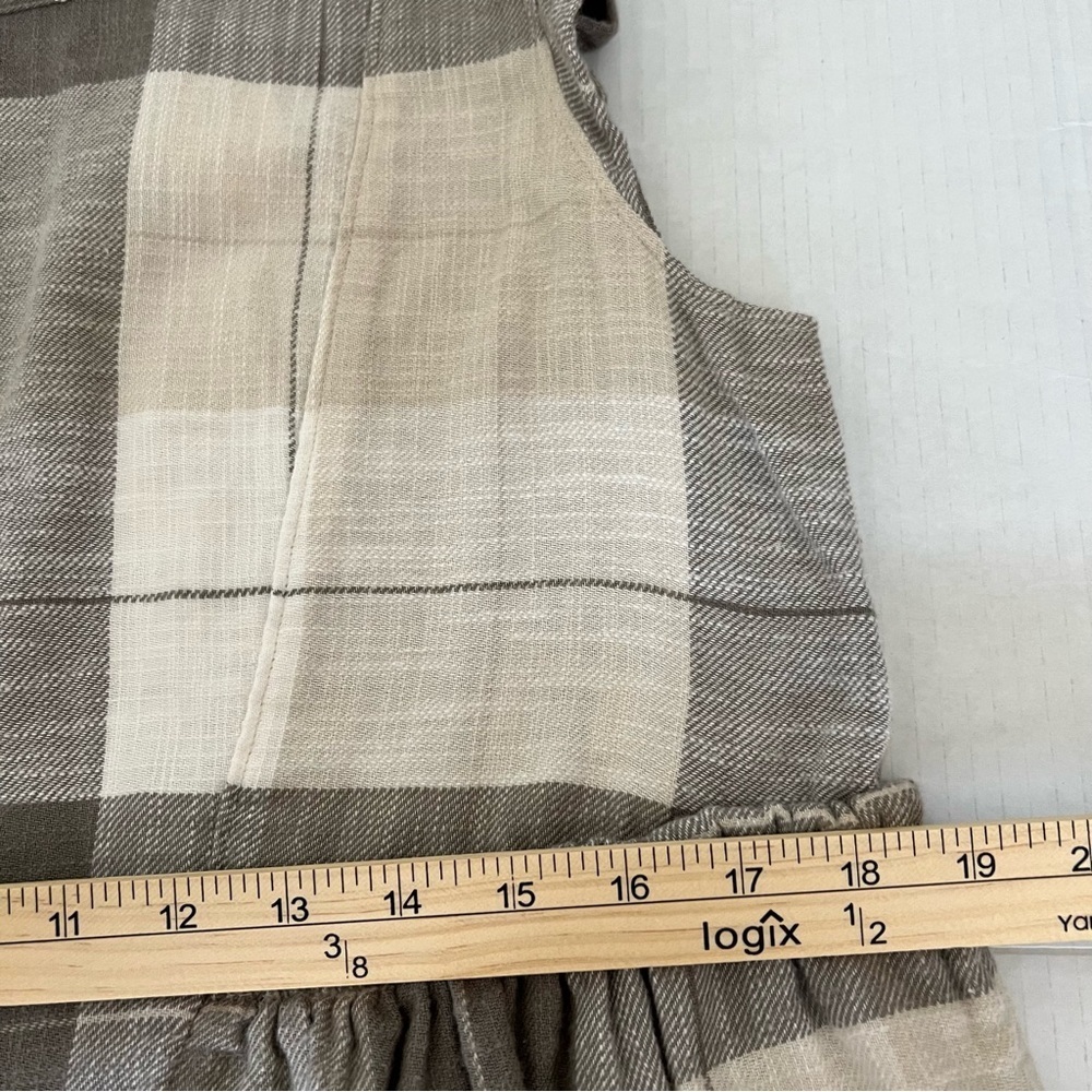 UpWest Plaid Flannel Babydoll Mini Dress Flutter Sleeve Beige Gray NWT Size M - Picture 15 of 15